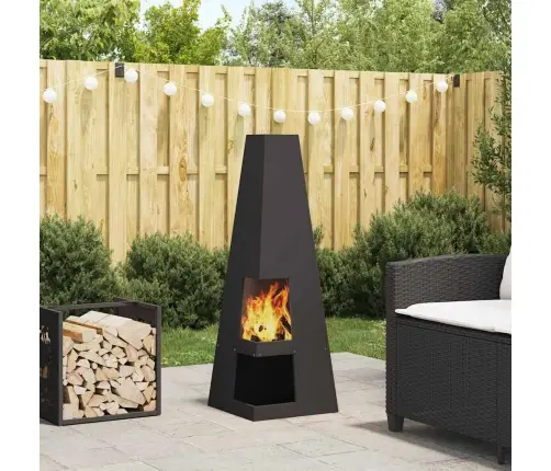 Ugunskura Krāsns Ar Malku Uzglabāšanai, Melna, 35 X 35 X 100 Cm, Tērauds Vidaxl