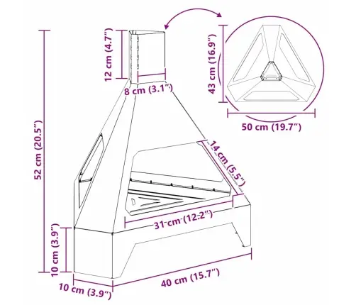 Ugunskura Bedre Ar Kamīnu Melna 50X43X52 Cm Tērauds Vidaxl