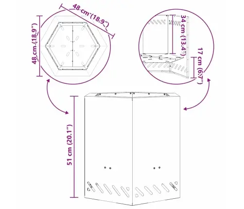 Bez Dūmiem Ugunskurs Sešstūrains Melns 48X48X51 Cm Tērauds Vidaxl