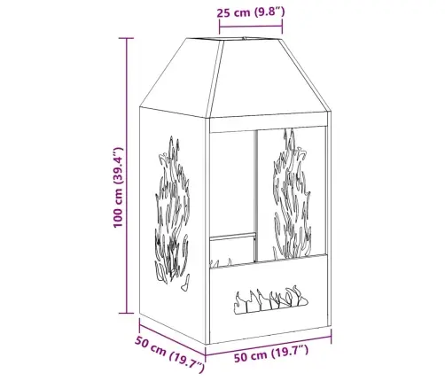 Uguns Bedre Melna 50X50X100 Cm Tērauds Vidaxl