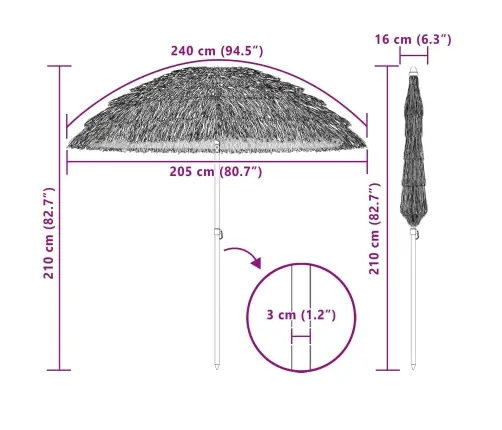 Sodo Skėtis Natūrali 205 X 205 X 210 Cm