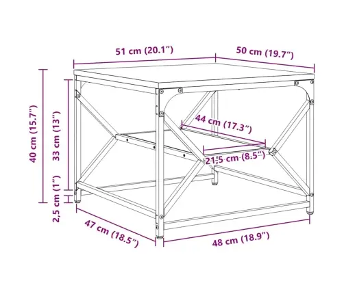 Kafijas Galdiņš Ar Plauktu No Veca Koka 51X50X40 Cm Inženieru Koks Vidaxl