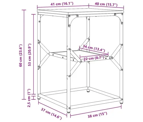 Külglaud Käsitöötamm 41 X 40 X 60 Cm Ehitustatud Puu Ja Teras