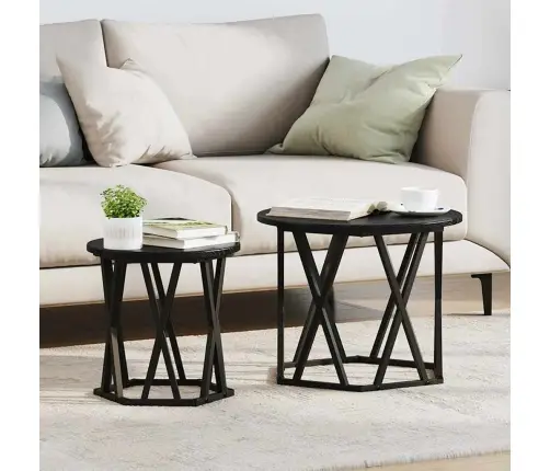 Šoninis Stalas 2 Pcs Juodas Ąžuolas