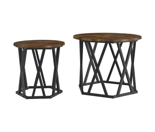 Pusapaļie Sānu Galdi 2 Gabali No Dūmotā Ozola, Inženierijas Koka Vidaxl