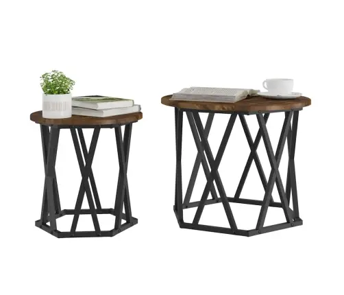 Pusapaļie Sānu Galdi 2 Gabali No Dūmotā Ozola, Inženierijas Koka Vidaxl