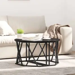 Kohvilaud Must Tamm 80 X 80 X 42 Cm Ehitustatud Puu Ja Teras