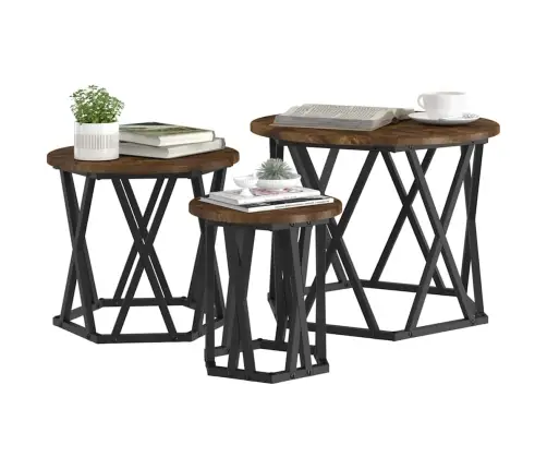 Nesting Šoninis Stalas 3 Pcs Dūminio Ąžuolo 53 X 53 X 40 Cm Nesting Šoninis Stalas 3 Pcs Dūminio Ąžuolo 53 X 53 X 40 Cm