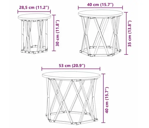Nesting Sānu Galdi 3 Gab. Pelēks Sonoma Inženierijas Koks Vidaxl
