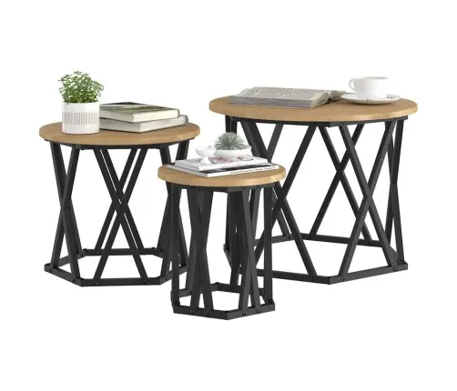 Rūpnieciskie Blakus Galdi 3 Gab Artisan Ozola Inženierijas Koks Vidaxl Rūpnieciskie Blakus Galdi 3 Gab Artisan Ozola Inženierijas Koks Vidaxl