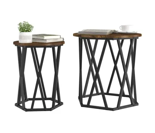 Blakus Galdiņi 2 Gabali Dūmots Ozols Inženierijas Koks Vidaxl