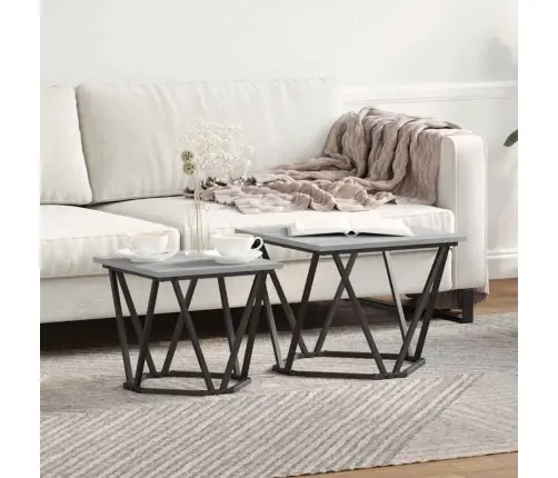 Šoninių Staliukų Komplektas 2 Pcs Pilka Sonoma Ąžuolo Šoninių Staliukų Komplektas 2 Pcs Pilka Sonoma Ąžuolo