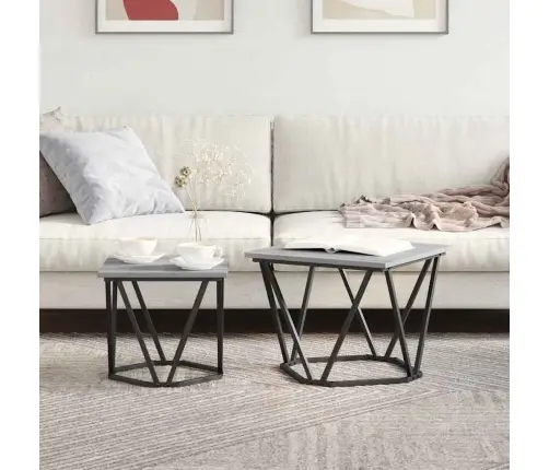 Šoninių Staliukų Komplektas 2 Pcs Pilka Sonoma Ąžuolo Šoninių Staliukų Komplektas 2 Pcs Pilka Sonoma Ąžuolo