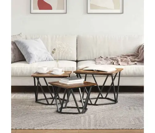 Kohvilaud 3 Pcs Suitsutatud Tamm 50 X 50 X 40 Cm