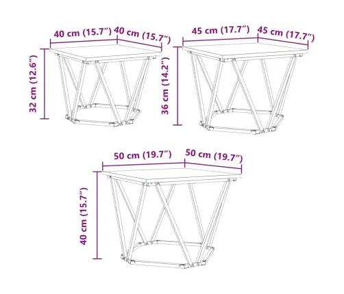 Kohvilaud 3 Pcs Suitsutatud Tamm 50 X 50 X 40 Cm