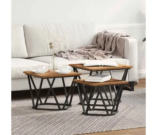 Kohvilaud 3 Pcs Vana Puit Töödeldud Puit Ja Teras