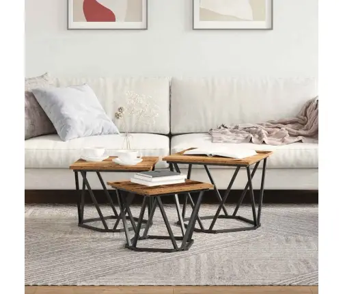 Kohvilaud 3 Pcs Vana Puit Töödeldud Puit Ja Teras