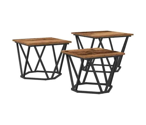 Kohvilaud 3 Pcs Vana Puit Töödeldud Puit Ja Teras
