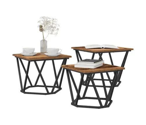 Kohvilaud 3 Pcs Vana Puit Töödeldud Puit Ja Teras