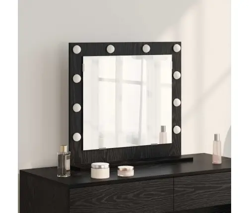 Spoguļa Ar Led Gaismām Melnais Ozols 60X55X18 Cm Vidaxl