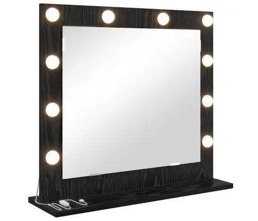 Spoguļa Ar Led Gaismām Melnais Ozols 60X55X18 Cm Vidaxl