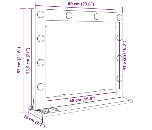 Spoguļi Ar Led Gaismām Pelēkā Sonoma 60X55X18 Cm Vidaxl