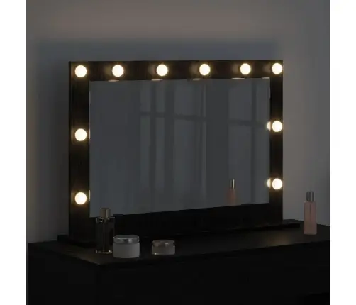 Spoguļa Ar Led Gaismas Melns Ozols 80X55X18 Cm Vidaxl