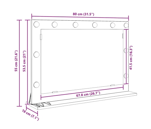 Vidaxl Kosmētikas Spogulis Dūmots Ozols Koks Un Stikls 80 X 55 X 18 Cm