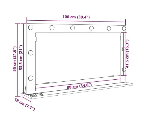Spoguļa Ar Led Gaismām Melni Ozola 100X55X18 Cm Vidaxl