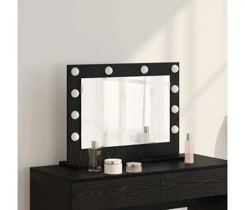 Spoguļa Ar Led Gaismām Melna Ozola 60X45X18 Cm Vidaxl