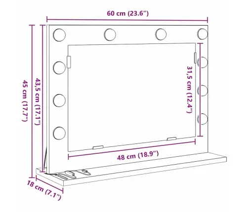 Spoguļa Ar Led Gaismām Melna Ozola 60X45X18 Cm Vidaxl