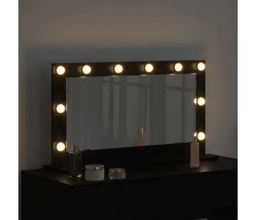 Spoguļa Ar Led Gaismām Melna Ozola 80X45X18 Cm Vidaxl