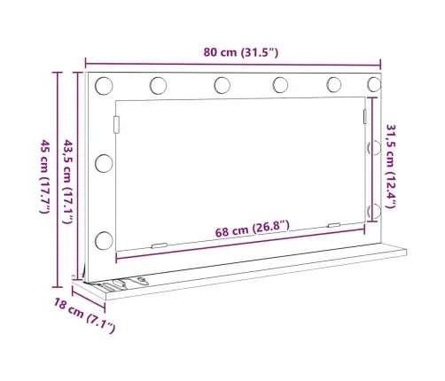 Tualettpeegel Led -Ribatuledega Hall Sonoma 80 X 45 X 18 Cm
