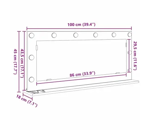 Spoguļa Ar Led Gaismām Vecs Koks 100X45X18 Cm Vidaxl