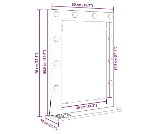 Tualettpeegel Peegliga Suitsetatud Tamm 70 X 50 X 18 Cm