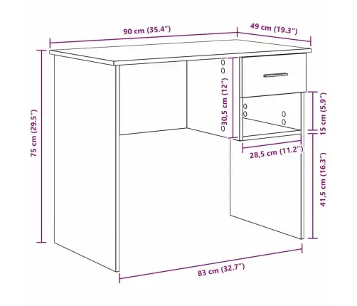 Galds Ar Uzglabāšanu Sonoma Ozols 90X49.5X75 Cm Cietais Koks Vidaxl