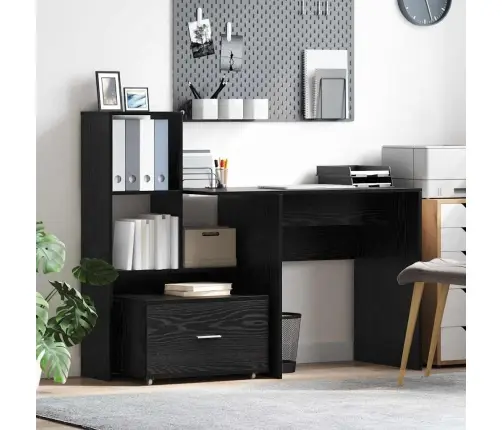 Atvilktņu Skapis Melna Ozola Inženierijas Koks Kompakts Vidaxl