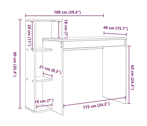 Laud Riiuliga Betoonhall 100 X 40 X 90 Cm Tehispuit