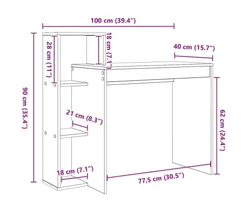 Galds Dūmakaina Ozolkoka 100 X 40 X 90 Cm Inženierijas Koks Vidaxl