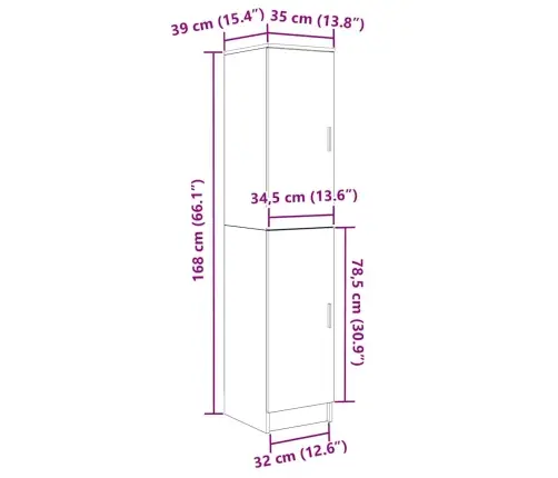 Kõrge Kapp Sonoma Tamm 35 X 39 X 168 Cm Tehispuit