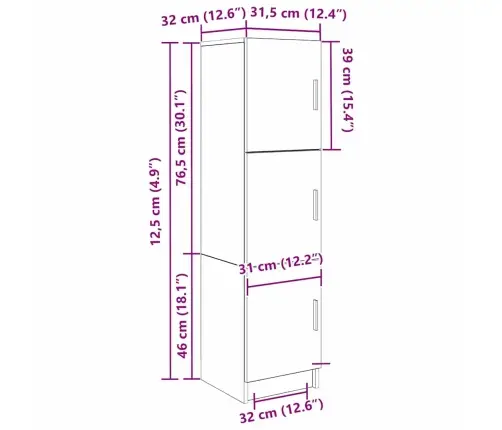 Augstais Skapis Balts 31.5 X 32 X 124 Cm Inženierijas Koks Vidaxl