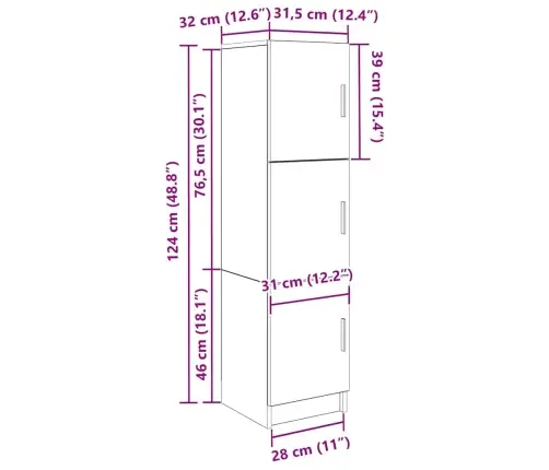 Aukštas Kabinetas Dūminio Ąžuolo 31,5 X 32 X 124 Cm