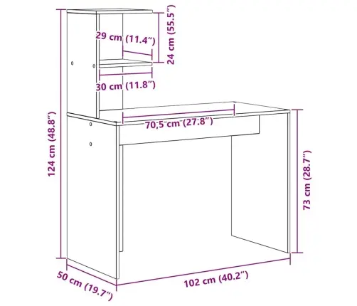 Stalas Betono Pilka 102 X 50 X 124 Cm Apdirbta Mediena