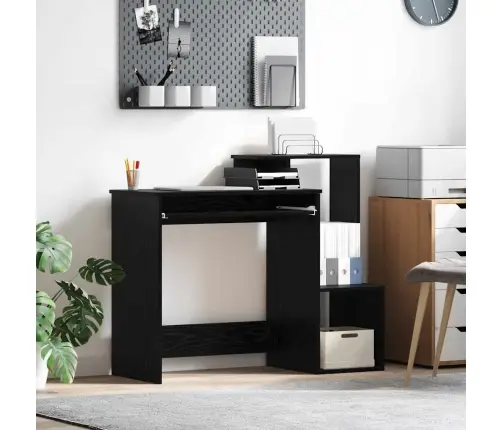 Melnā Ozola Datora Galds Melns Ozols Inženierijas Koks, Mdf Vidējs Vidaxl