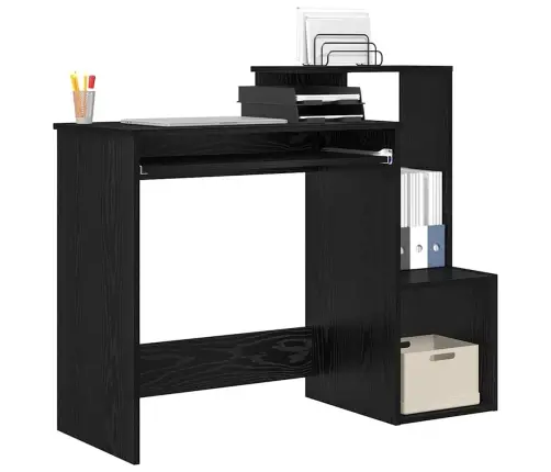 Melnā Ozola Datora Galds Melns Ozols Inženierijas Koks, Mdf Vidējs Vidaxl