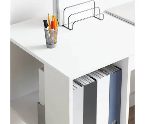 Stalas Su Lentyna Balta 130 X 50.5 X 75 Cm Apdirbta Mediena