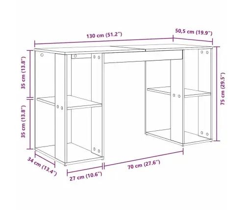 Stalas Su Lentyna Balta 130 X 50.5 X 75 Cm Apdirbta Mediena