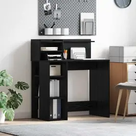 Galds Ar Glabāšanu Ar Plauktu Melns Ozolkoks 90 X 48 X 101.5 Cm Vidaxl