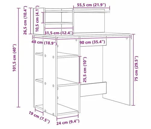 Galds Ar Glabāšanu Ar Plauktu Betona Pelēka 90 X 48 X 101.5 Cm Vidaxl