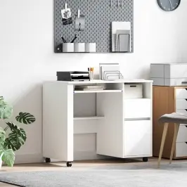 Galds Ar Ritenīšiem Balts 91 X 50 X 77 Cm Inženierijas Koks Vidaxl